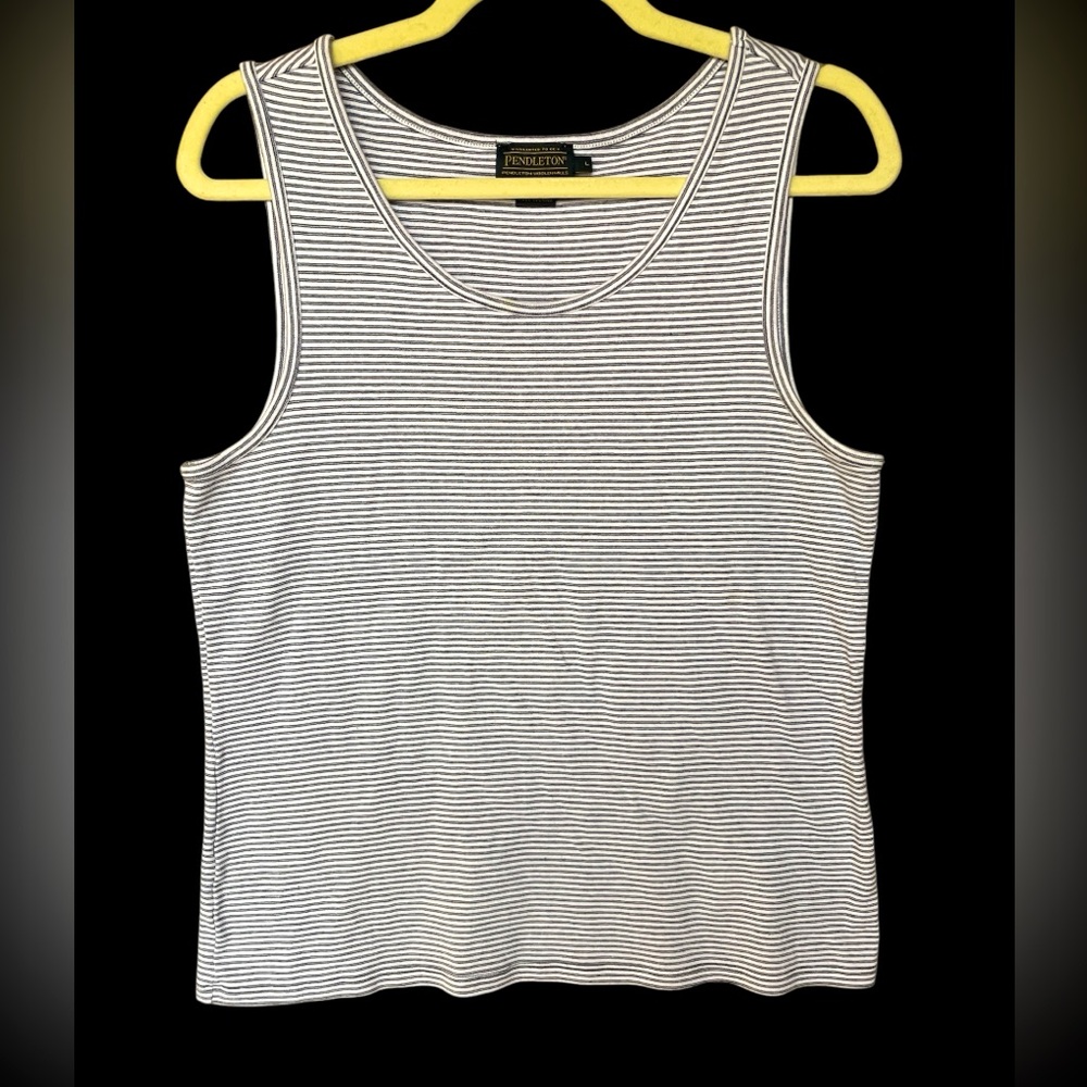 Pendleton Top Womens L Grey Striped Tank Capsule Wardrobe Nautical Beauty